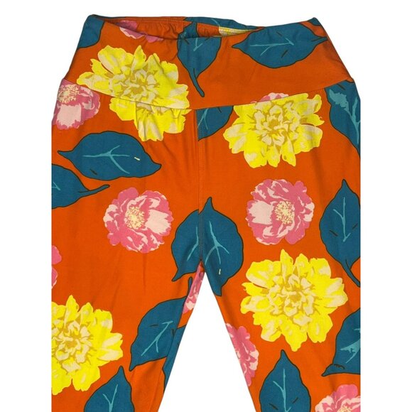 LuLaRoe Womens Leggings Yellow Carnation Floral Orange Buttery Soft One Size - Picture 3 of 6